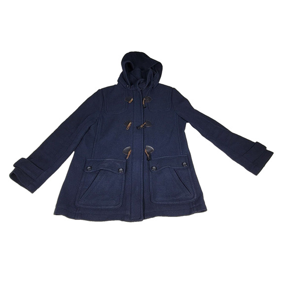 Eddie Bauer Jacket Coat Womens Sz Medium Blue Wool Blend Hooded Clasp Zip Winter - Picture 1 of 16